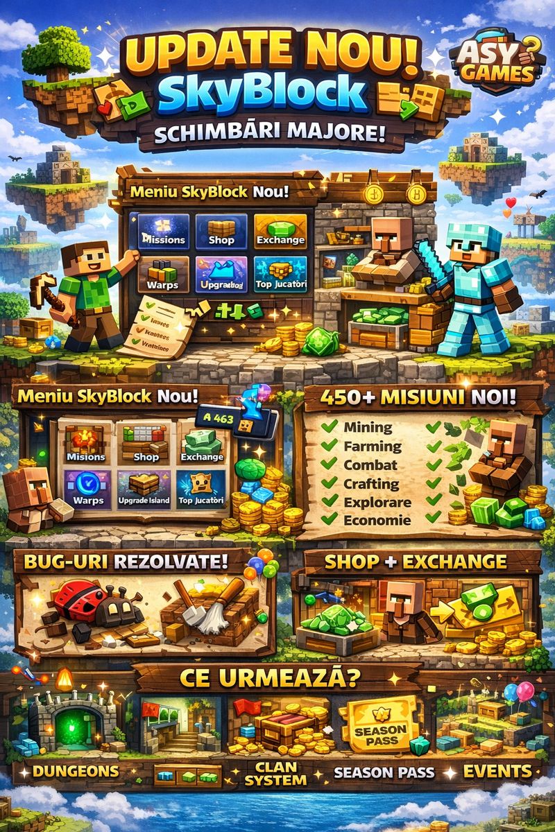 🚀 UPDATE NOU SkyBlock – Schimbări MAJORE pe AsyGames!